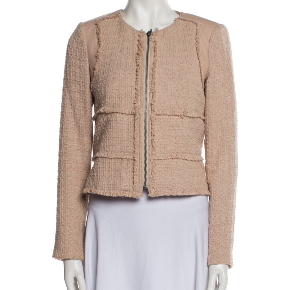 Rebecca Taylor Tweed Leather Trim Jacket Blush Pink Size 4